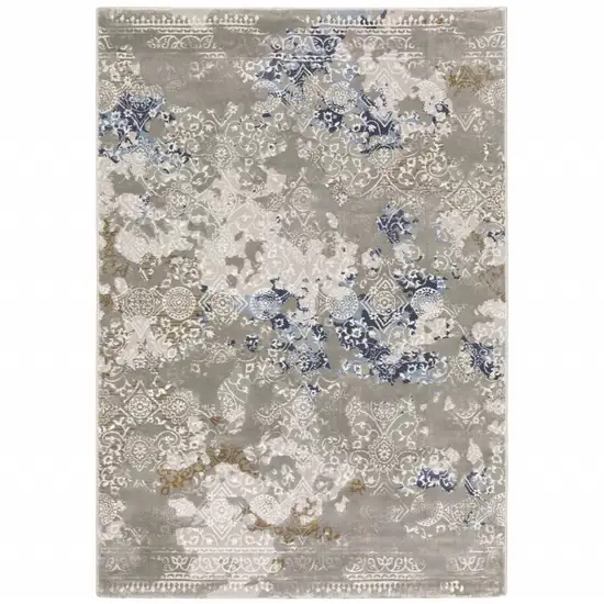 Grey Blue Ivory Brown And Navy Abstract Power Loom Stain Resistant Area Rug Photo 1