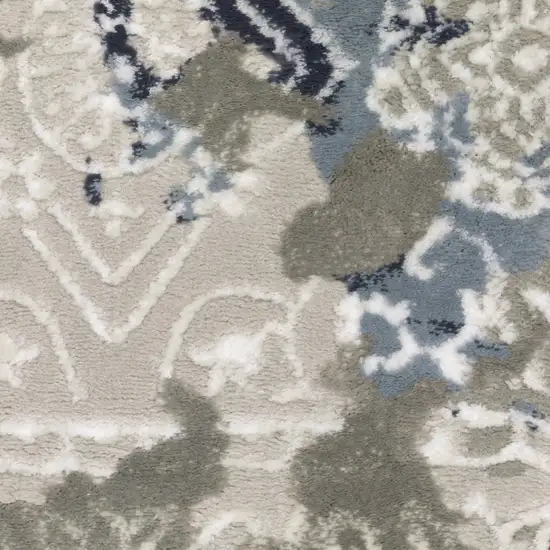 Grey Blue Ivory Brown And Navy Abstract Power Loom Stain Resistant Area Rug Photo 6