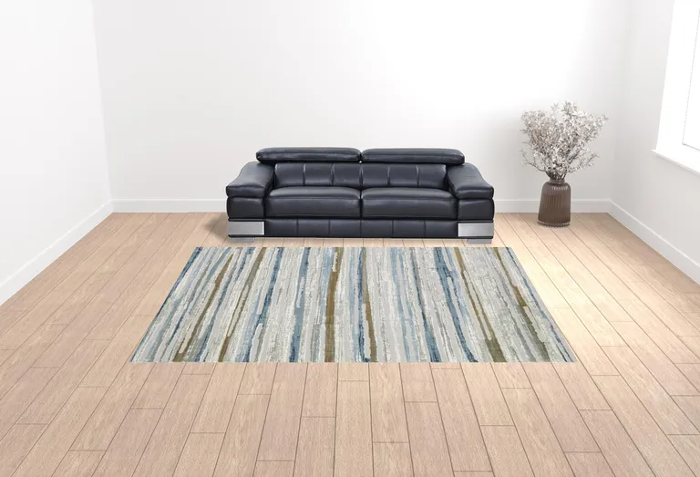 Grey Blue Ivory Brown Beige And Navy Abstract Power Loom Stain Resistant Area Rug Photo 2