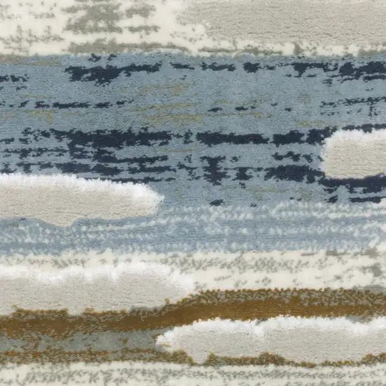 Grey Blue Ivory Brown Beige And Navy Abstract Power Loom Stain Resistant Runner Rug Photo 9