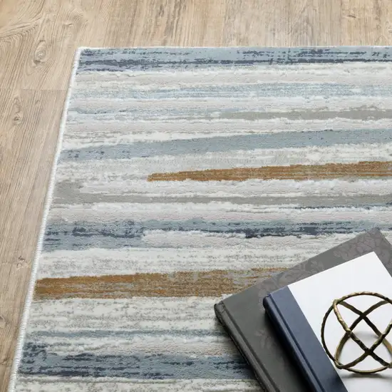 Grey Blue Ivory Brown Beige And Navy Abstract Power Loom Stain Resistant Runner Rug Photo 6