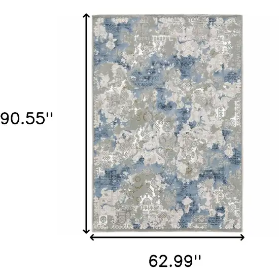 Grey Blue Ivory Navy Beige And Brown Abstract Power Loom Stain Resistant Area Rug Photo 10