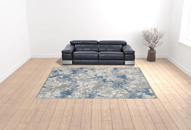 Grey Blue Ivory Navy Beige And Brown Abstract Power Loom Stain Resistant Area Rug Photo 2