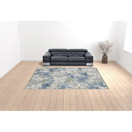 Grey Blue Ivory Navy Beige And Brown Abstract Power Loom Stain Resistant Area Rug Photo 2