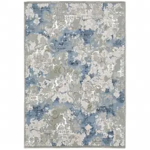 Photo of Grey Blue Ivory Navy Beige And Brown Abstract Power Loom Stain Resistant Area Rug