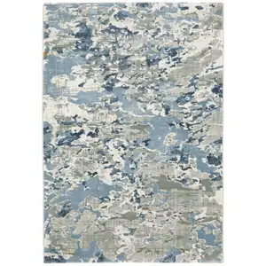 Photo of Grey Blue Ivory Navy Beige And Brown Abstract Power Loom Stain Resistant Area Rug