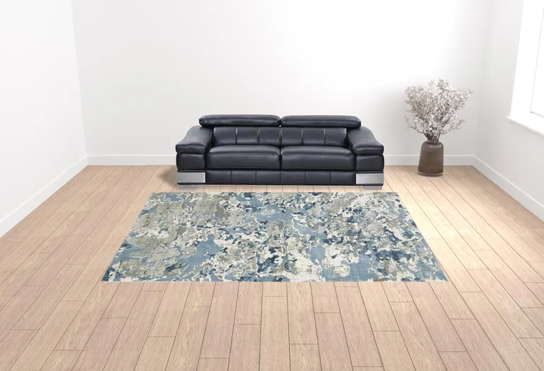 Grey Blue Ivory Navy Beige And Brown Abstract Power Loom Stain Resistant Area Rug Photo 2