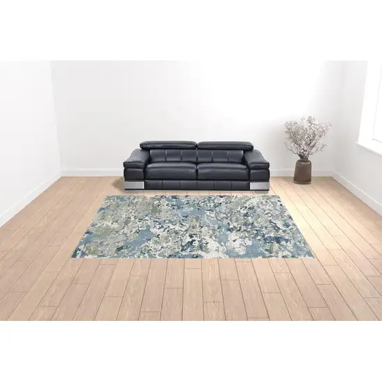 Grey Blue Ivory Navy Beige And Brown Abstract Power Loom Stain Resistant Area Rug Photo 2