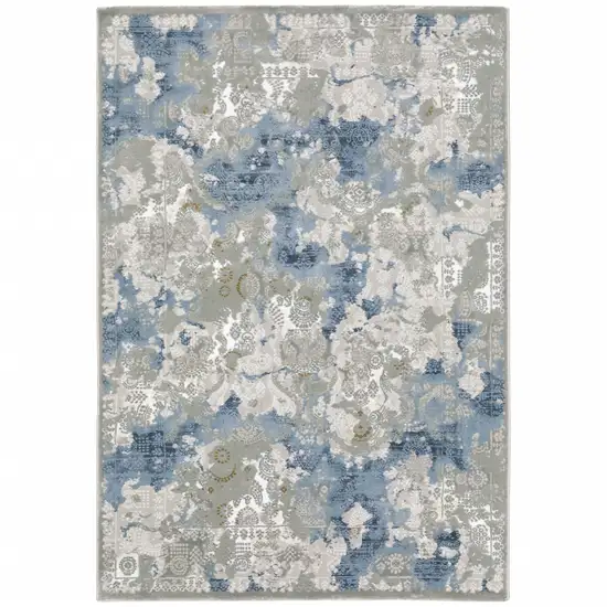 Grey Blue Ivory Navy Beige And Brown Abstract Power Loom Stain Resistant Runner Rug Photo 1