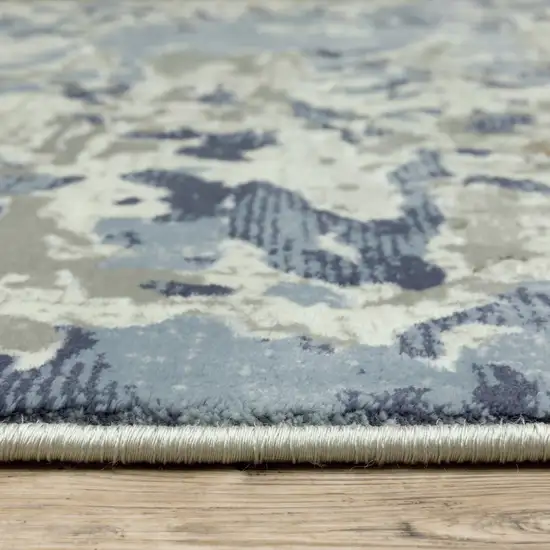 Grey Blue Ivory Navy Beige And Brown Abstract Power Loom Stain Resistant Runner Rug Photo 5