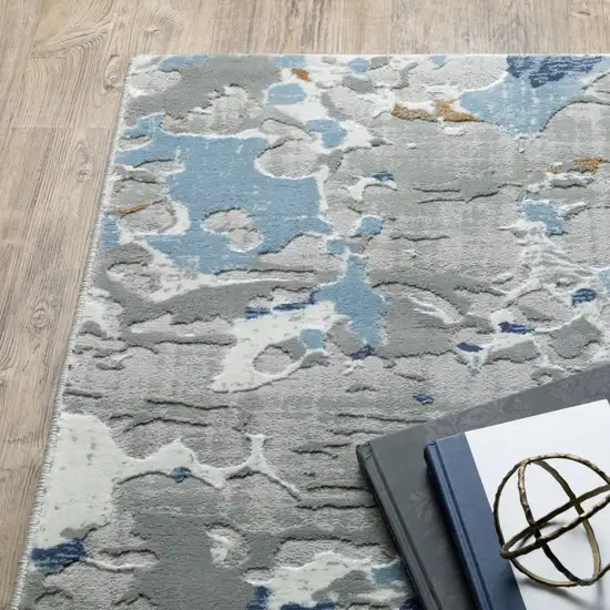 Grey Blue Ivory Navy Beige And Brown Abstract Power Loom Stain Resistant Runner Rug Photo 6