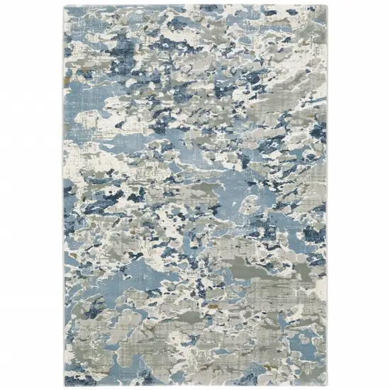 Grey Blue Ivory Navy Beige And Brown Abstract Power Loom Stain Resistant Runner Rug Photo 1