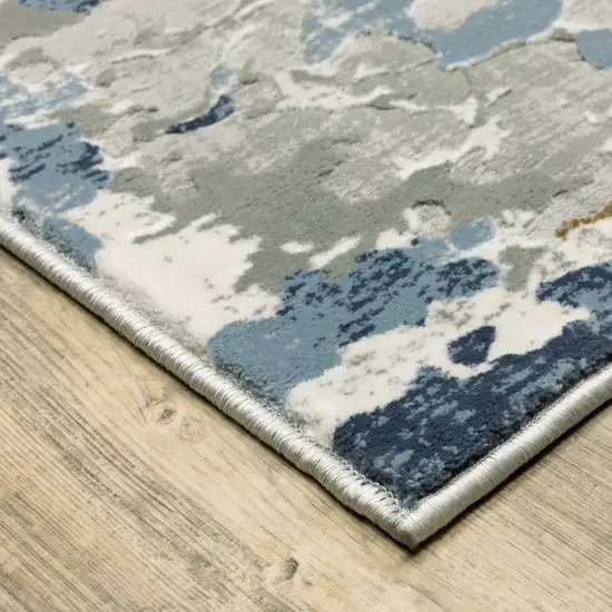 Grey Blue Ivory Navy Beige And Brown Abstract Power Loom Stain Resistant Runner Rug Photo 4