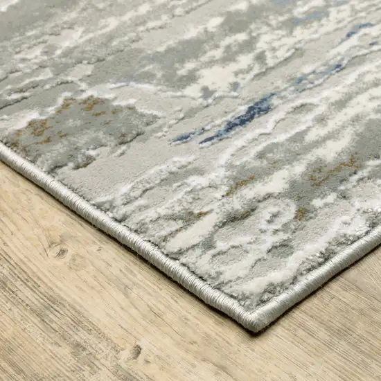 Grey Blue Light Blue Ivory And Brown Abstract Power Loom Stain Resistant Runner Rug Photo 3