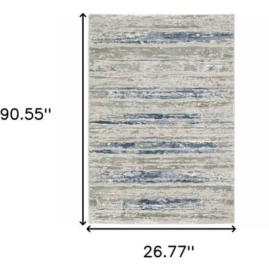 Grey Blue Light Blue Ivory And Brown Abstract Power Loom Stain Resistant Runner Rug Photo 10