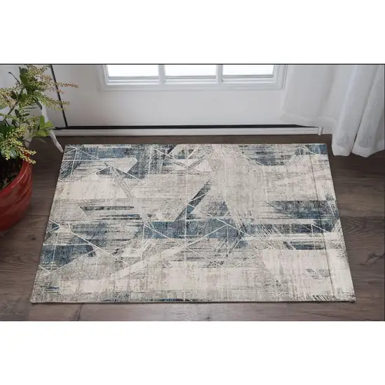 3'X5' Grey Blue Machine Woven Abstract Geometric Indoor Area Rug Photo 1