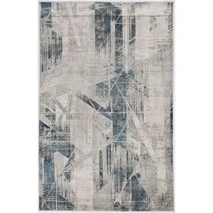 Photo of Grey Blue Machine Woven Abstract Geometric Indoor Area Rug