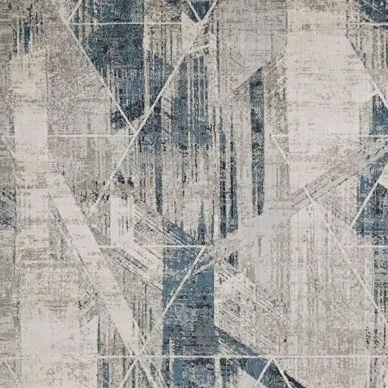 Grey Blue Machine Woven Abstract Geometric Indoor Area Rug Photo 7