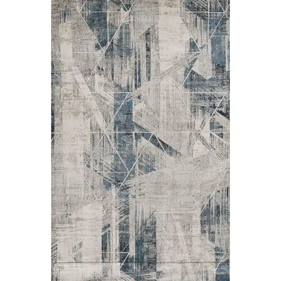 Grey Blue Machine Woven Abstract Geometric Indoor Area Rug Photo 2