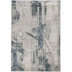 Photo of Grey Blue Machine Woven Abstract Geometric Indoor Area Rug