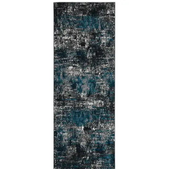 7' Grey Blue Machine Woven Abstract Indoor Runner Rug Photo 2