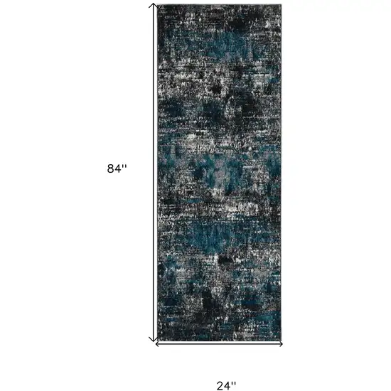 7' Grey Blue Machine Woven Abstract Indoor Runner Rug Photo 3