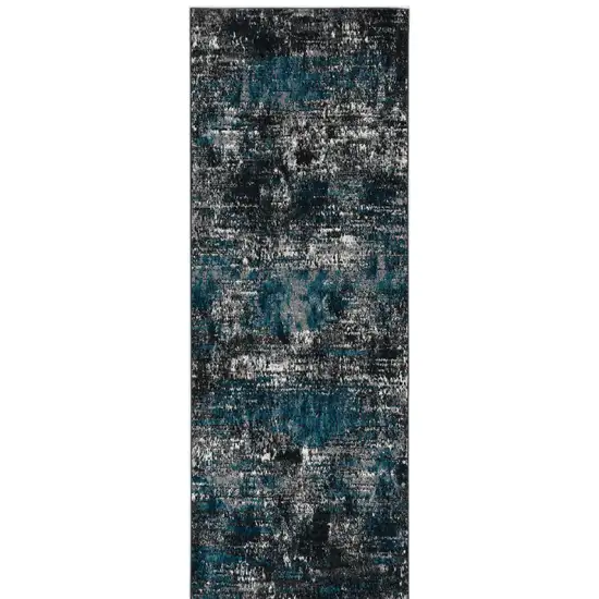 7' Grey Blue Machine Woven Abstract Indoor Runner Rug Photo 7