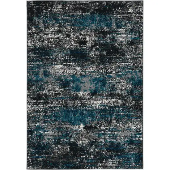 7' Grey Blue Machine Woven Abstract Indoor Runner Rug Photo 1