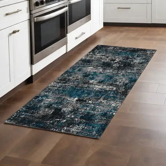 7' Grey Blue Machine Woven Abstract Indoor Runner Rug Photo 1