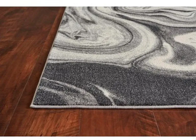 Grey Blue Machine Woven Abstract Marble Indoor Area Rug Photo 3