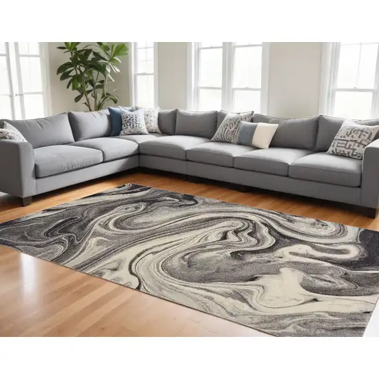 Grey Blue Machine Woven Abstract Marble Indoor Area Rug Photo 1