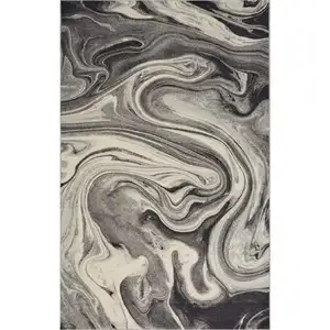 Photo of Grey Blue Machine Woven Abstract Marble Indoor Area Rug