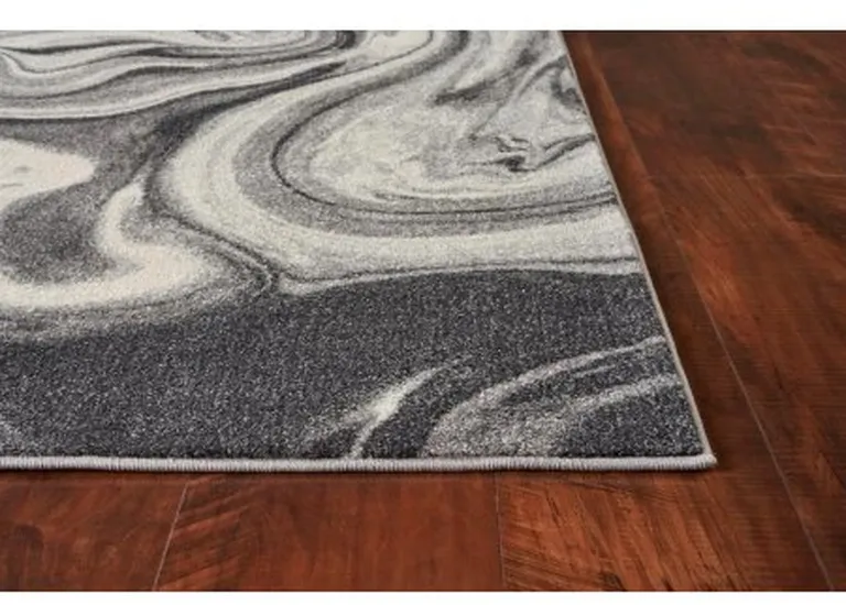Grey Blue Machine Woven Abstract Marble Indoor Area Rug Photo 2