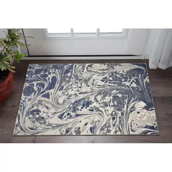 Blue Gray And Ivory Abstract Area Rug Photo 2