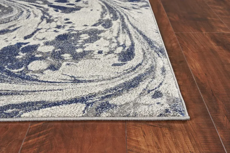 Grey Blue Machine Woven Marble Indoor Area Rug Photo 4