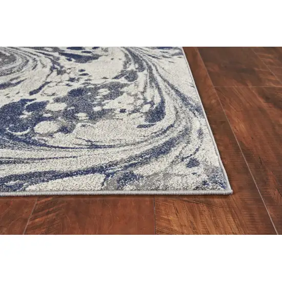 Grey Blue Machine Woven Marble Indoor Area Rug Photo 4