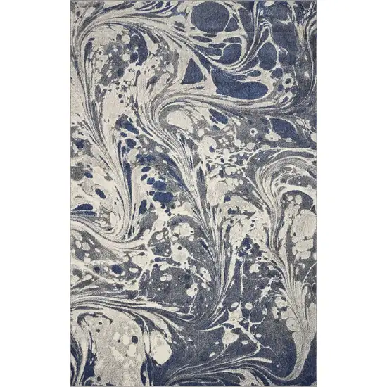 Grey Blue Machine Woven Marble Indoor Area Rug Photo 1