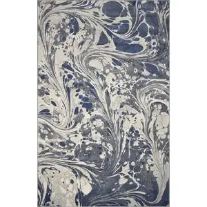 Photo of Grey Blue Machine Woven Marble Indoor Area Rug