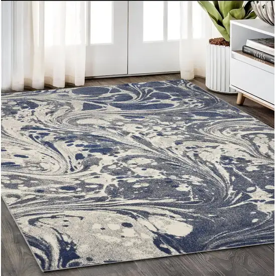 Blue Gray And Ivory Abstract Area Rug Photo 2