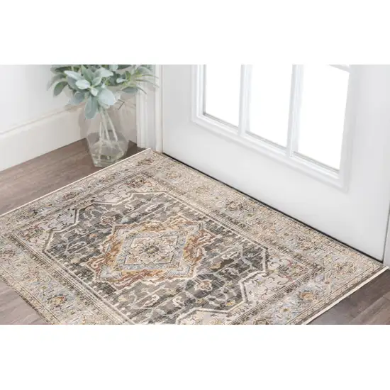 Grey Blue Machine Woven Medallion Indoor Area Rug Photo 1