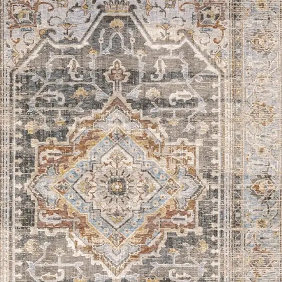 Grey Blue Machine Woven Medallion Indoor Area Rug Photo 5