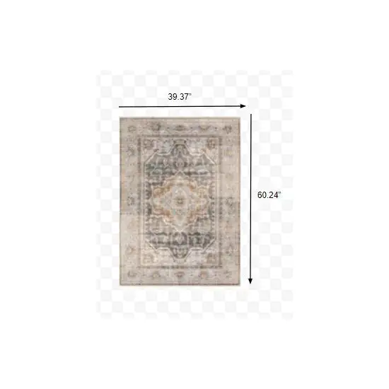 Grey Blue Machine Woven Medallion Indoor Area Rug Photo 3