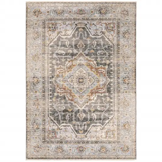 Grey Blue Machine Woven Medallion Indoor Area Rug Photo 2