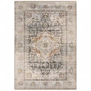 Photo of Grey Blue Machine Woven Medallion Indoor Area Rug