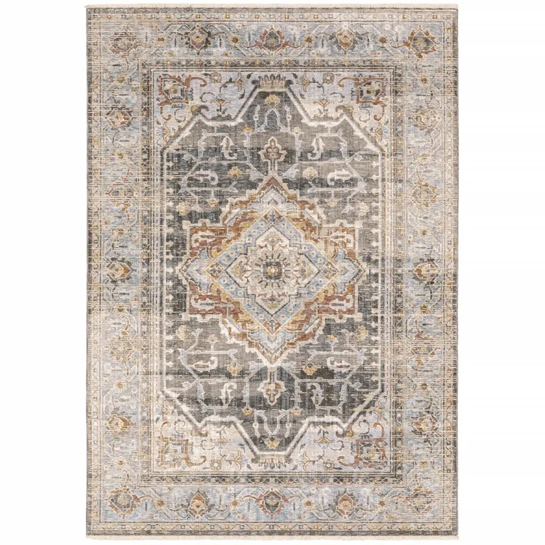 Grey Blue Machine Woven Medallion Indoor Area Rug Photo 1