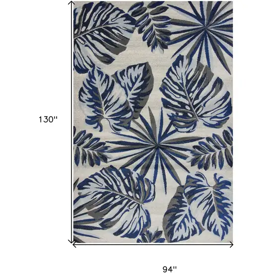 Grey Blue Machine Woven Oversized Tropical Leaves Indoor Area Rug Photo 5