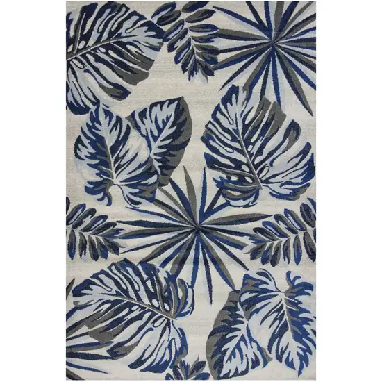 Grey Blue Machine Woven Oversized Tropical Leaves Indoor Area Rug Photo 1