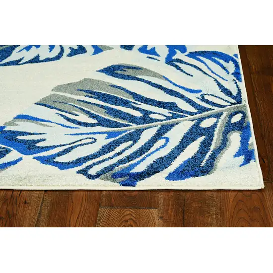 Grey Blue Machine Woven Oversized Tropical Leaves Indoor Area Rug Photo 4