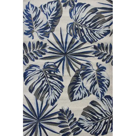 Grey Blue Machine Woven Oversized Tropical Leaves Indoor Area Rug Photo 1