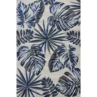 Photo of Grey Blue Machine Woven Oversized Tropical Leaves Indoor Area Rug